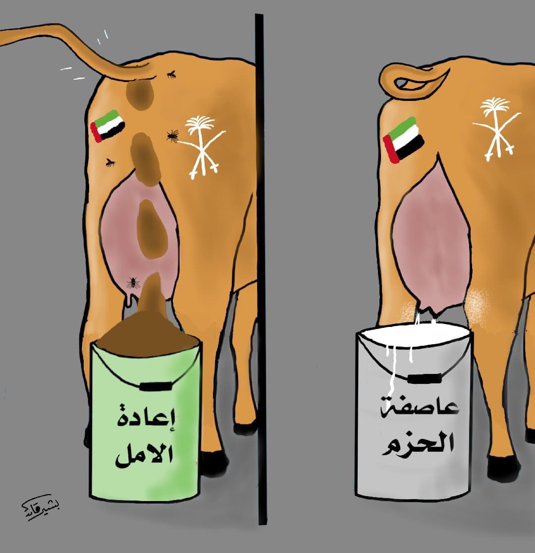 كاريكاتير ساخر عن عاصفة الحزام التي تحولت عواصف 