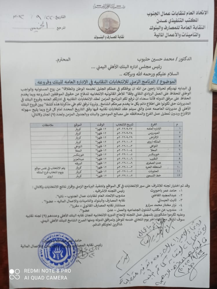 انتخابات نقابية للبنك الاهلي اليمني